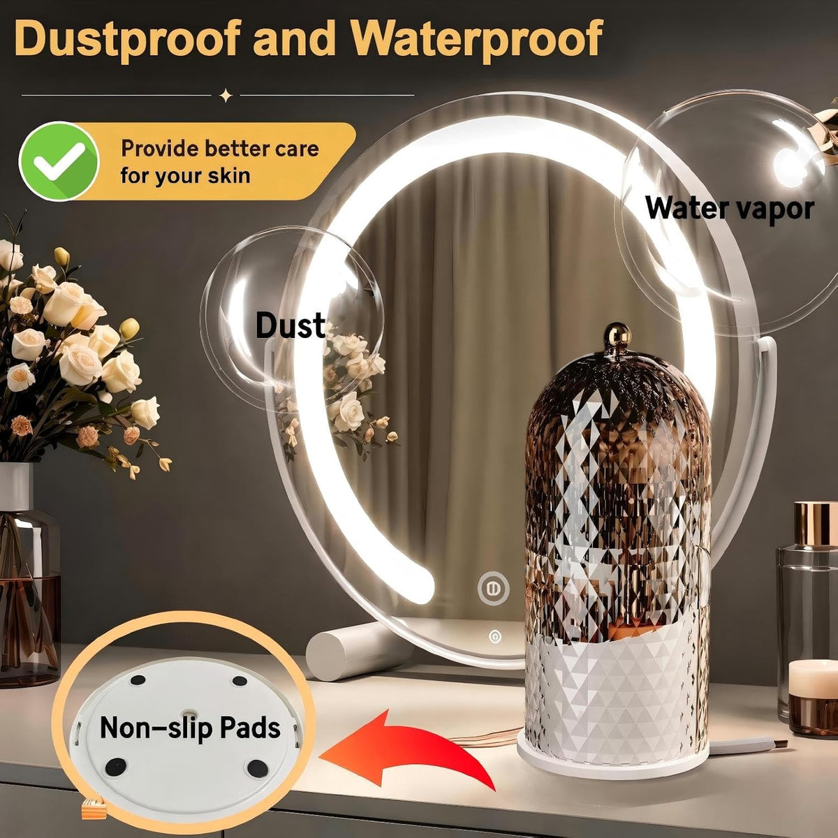 360 Rotating Makeup Brush Holder with Lid, Waterproof Dustproof Organizer