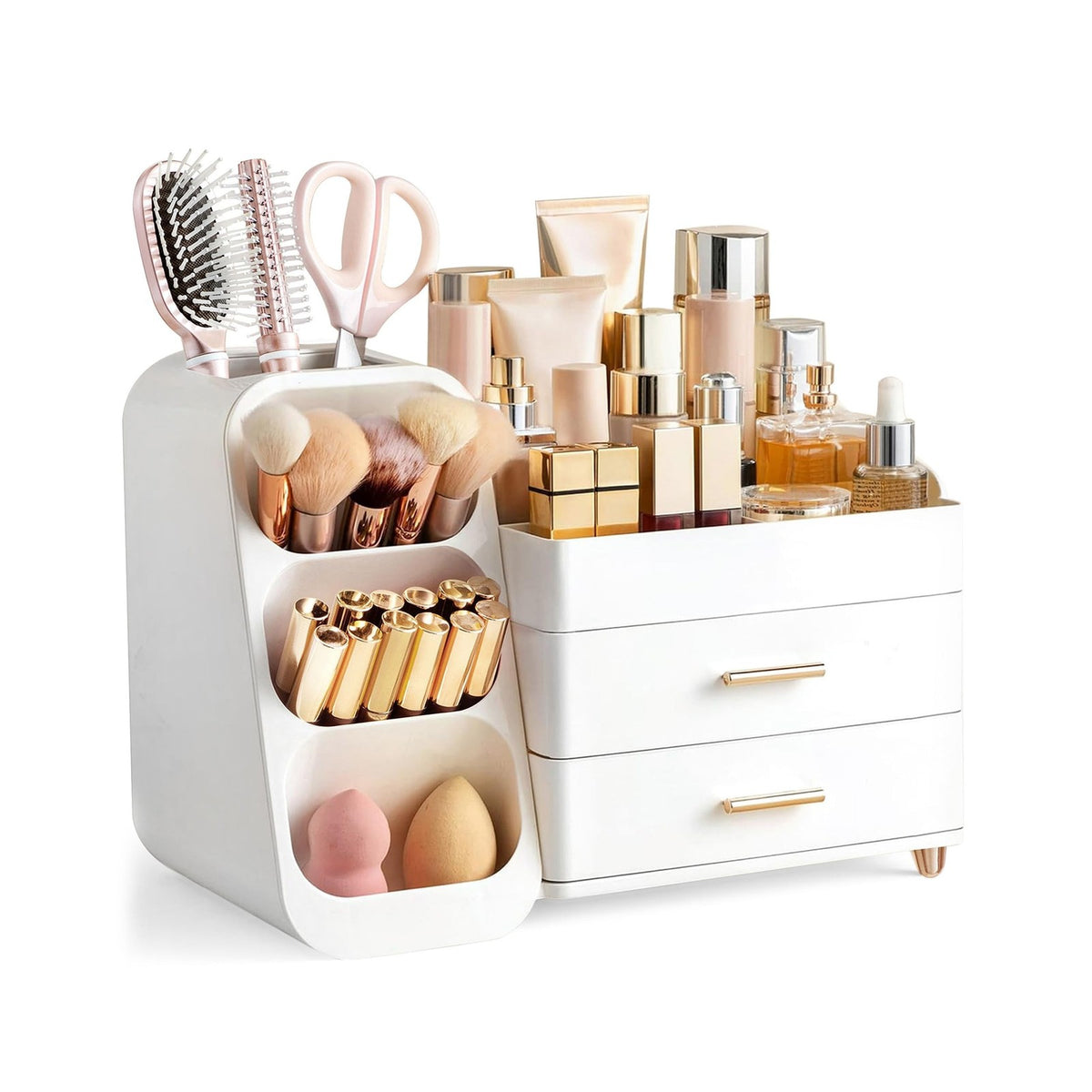 Large Makeup Organizer with Brush Holder for Vanity and Bathroom Storage