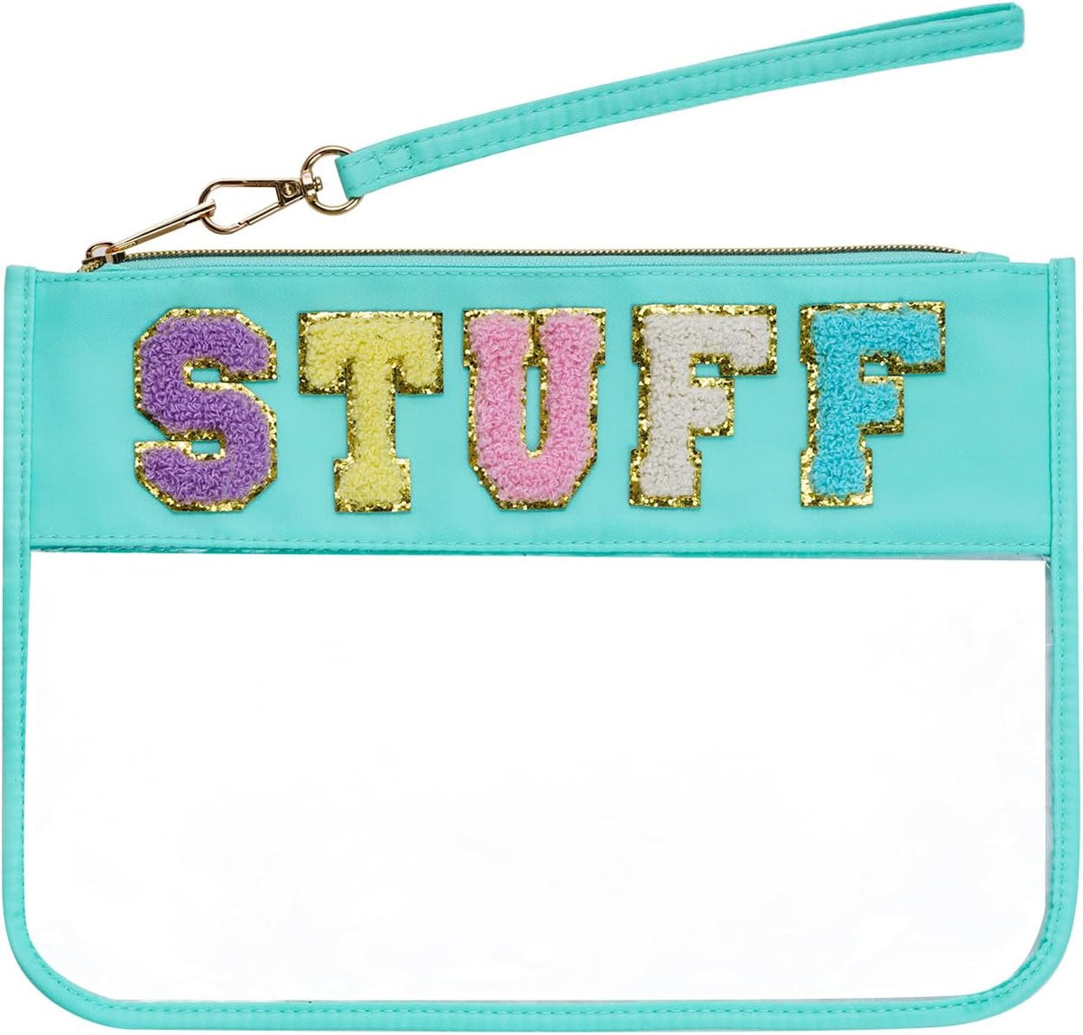 Clear Makeup Bag with Chenille Letter Design, Zipper Closure, Travel Organizer