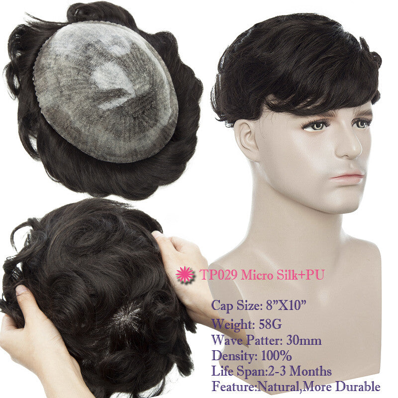 Men's Thin Skin Hair Replacement Toupee Human Hair System with Full PU Base