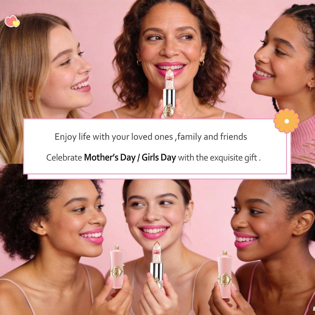 Color Changing Lipstick Set - 6 Crystal Flower Jelly Lip Balms with Moisturizing Ingredients