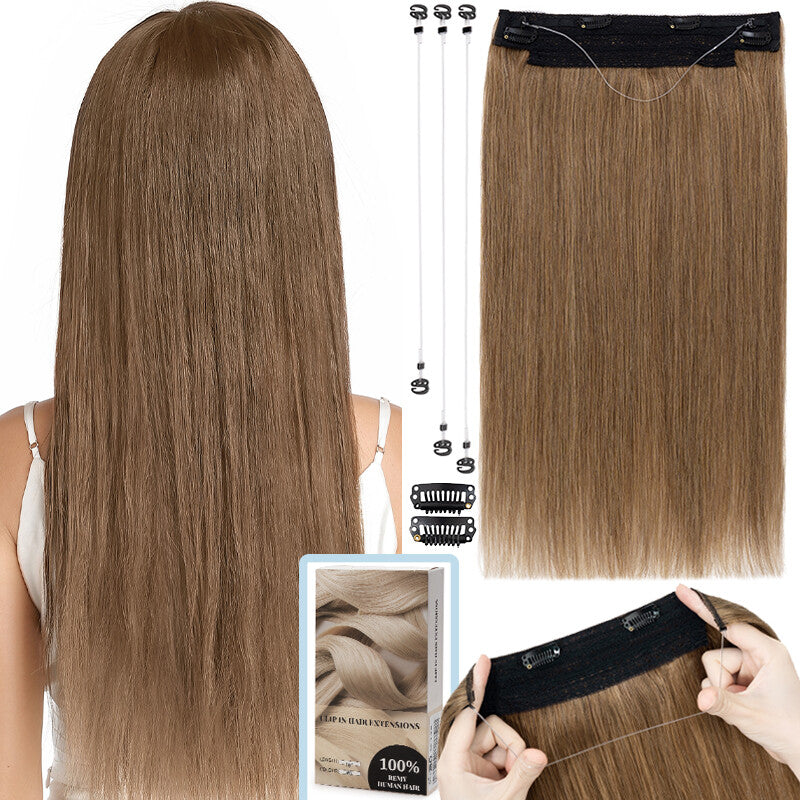 Thick Clip-In Remy Human Hair Extensions Headband Hairpiece & Ring