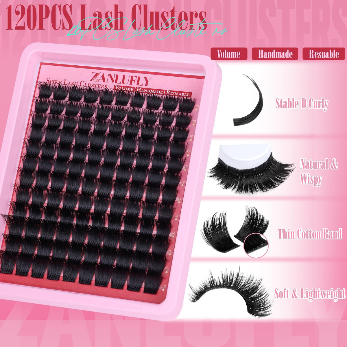 Volume Spiky Eyelash Clusters 120 Pcs Thick Black Faux-Mink False Lashes