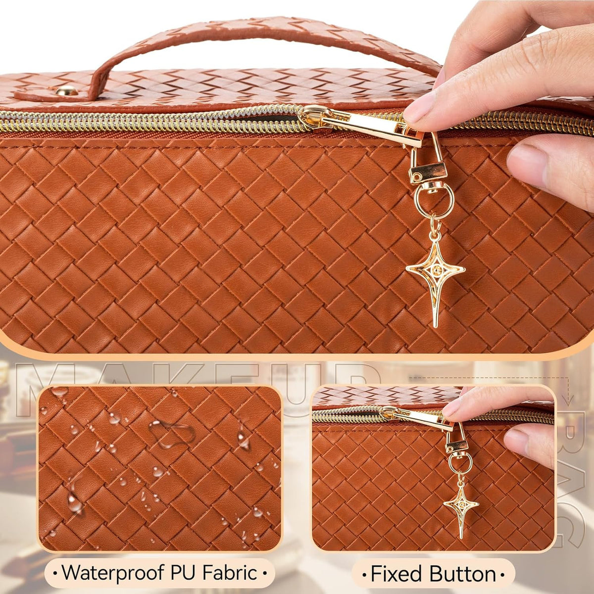 Travel Open Flat Toiletry Bag Waterproof Leather Cosmetic Organizer