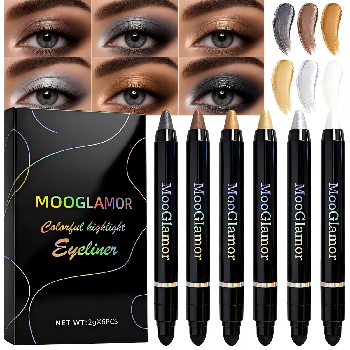 6 Pack Eyeshadow Stick Set with Shimmer and Waterproof Formula