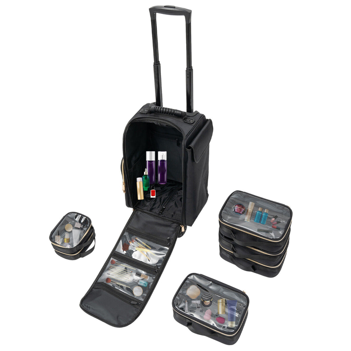 Rolling Makeup Case with Multiple Storage Compartments for Professionals