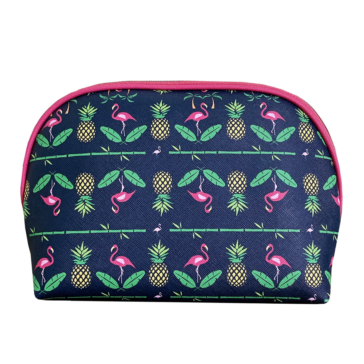 Large Tropical Cosmetic Bag with Flamingo Pineapple Pattern - Travel Organizer Pouch