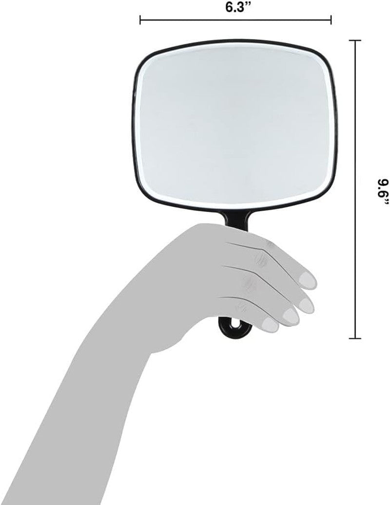 Premium Hand Mirror with Handle - 6.3 x 9.6 Inch Black Frame, Travel-Ready