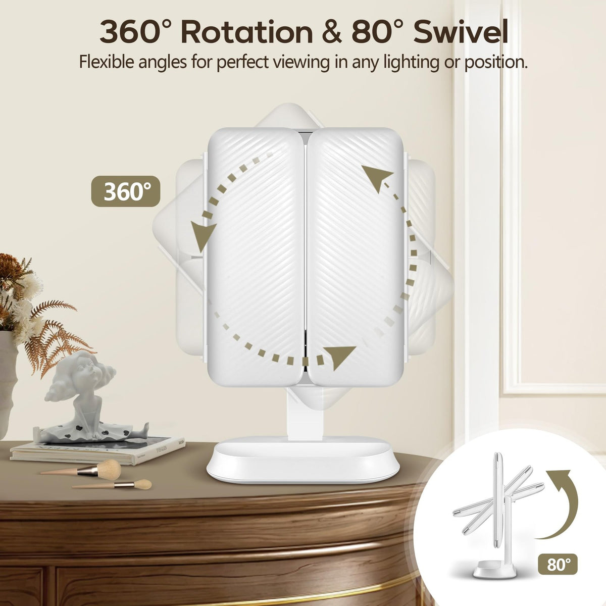 Lighted Makeup Vanity Mirror with 30X/10X/5X Magnification Rechargeable Dimmable LED Desk Mirror