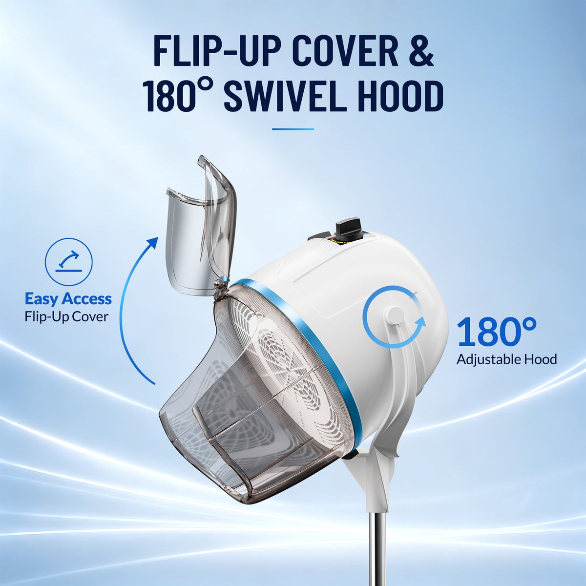 Pro Hooded Floor Hair Dryer Adjustable Bonnet Stand Up w/Wheels White