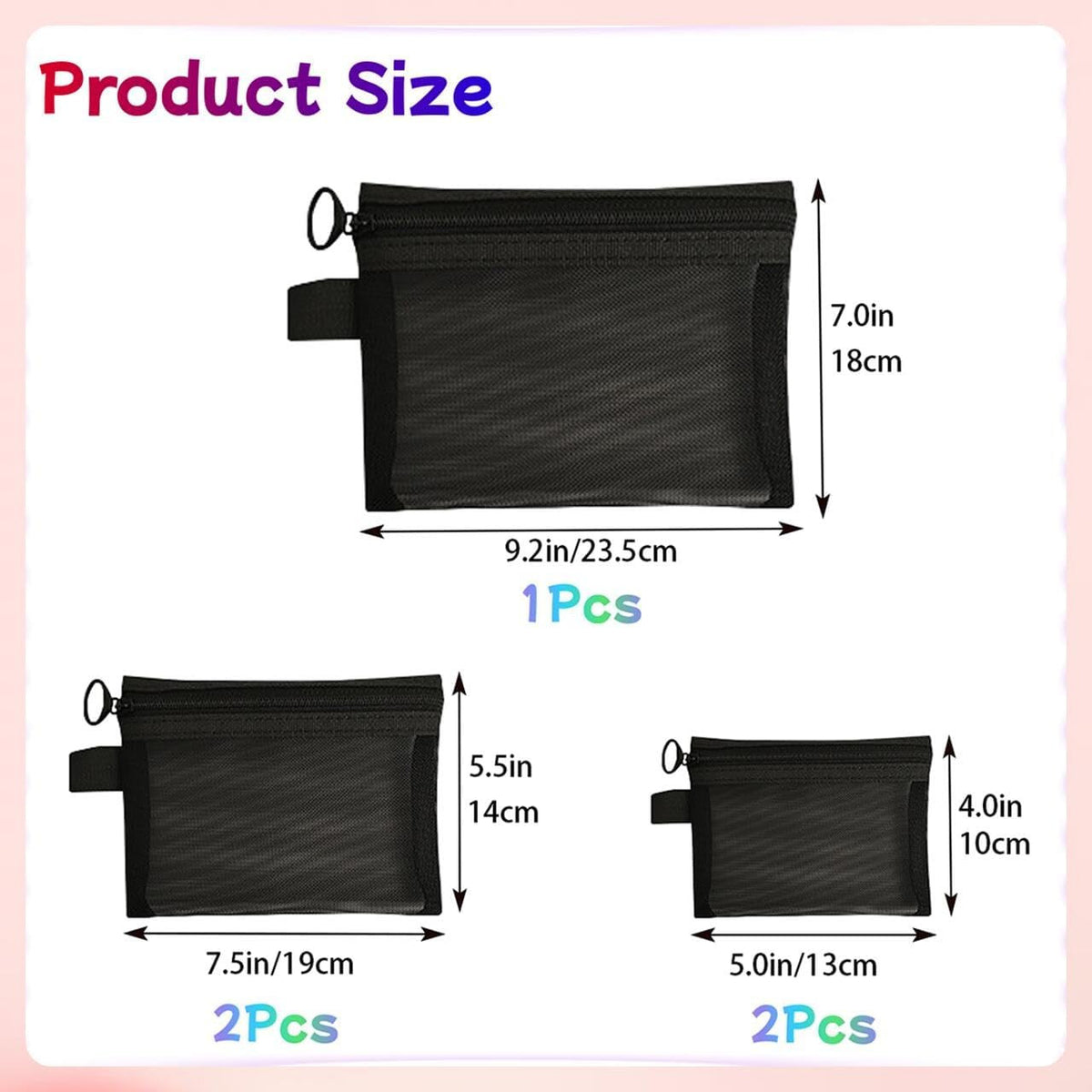 Small Mesh Zipper Pouch Bags Set - Travel Organizer, Cosmetic Storage