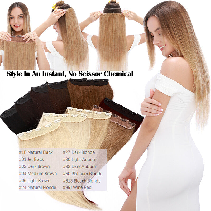 Remy Human Hair Clip-In Extensions Full Head Weft - Thick & Natural Look