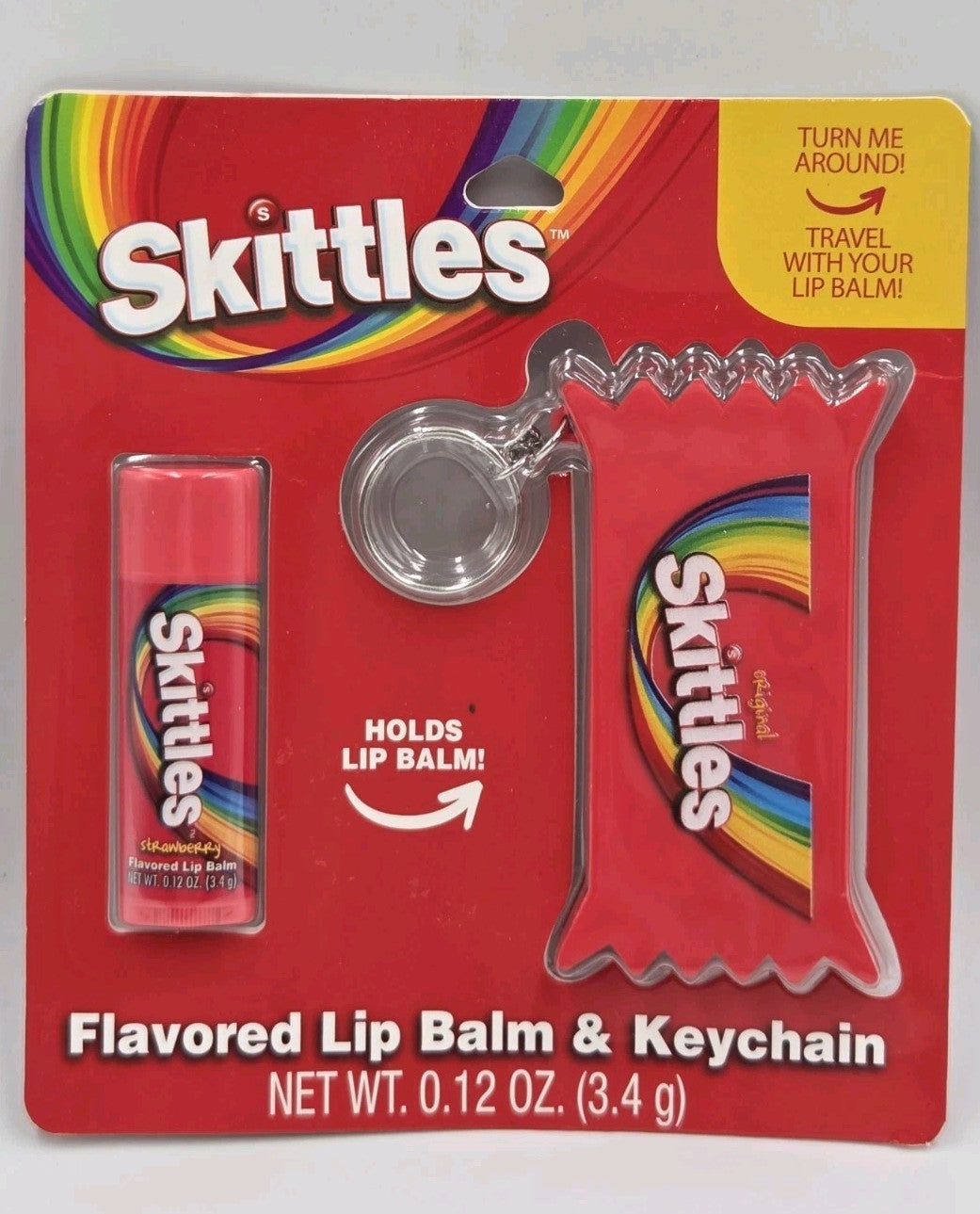 Skittles Strawberry Lip Balm & Keychain Set - Fun Lip Care Accessory