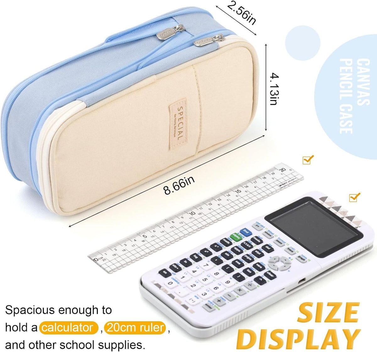 Spacious Light Blue Pencil Case - Multi-Function Office & School Organizer