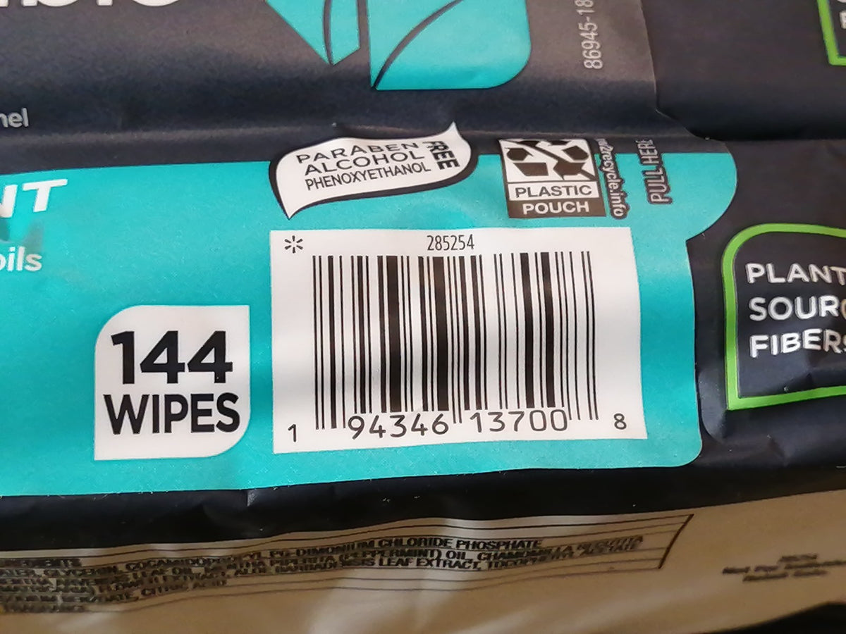Extra Large Flushable Personal Wipes - Cool Mint, 7x7 Inches, 48 Count, 3 Pack