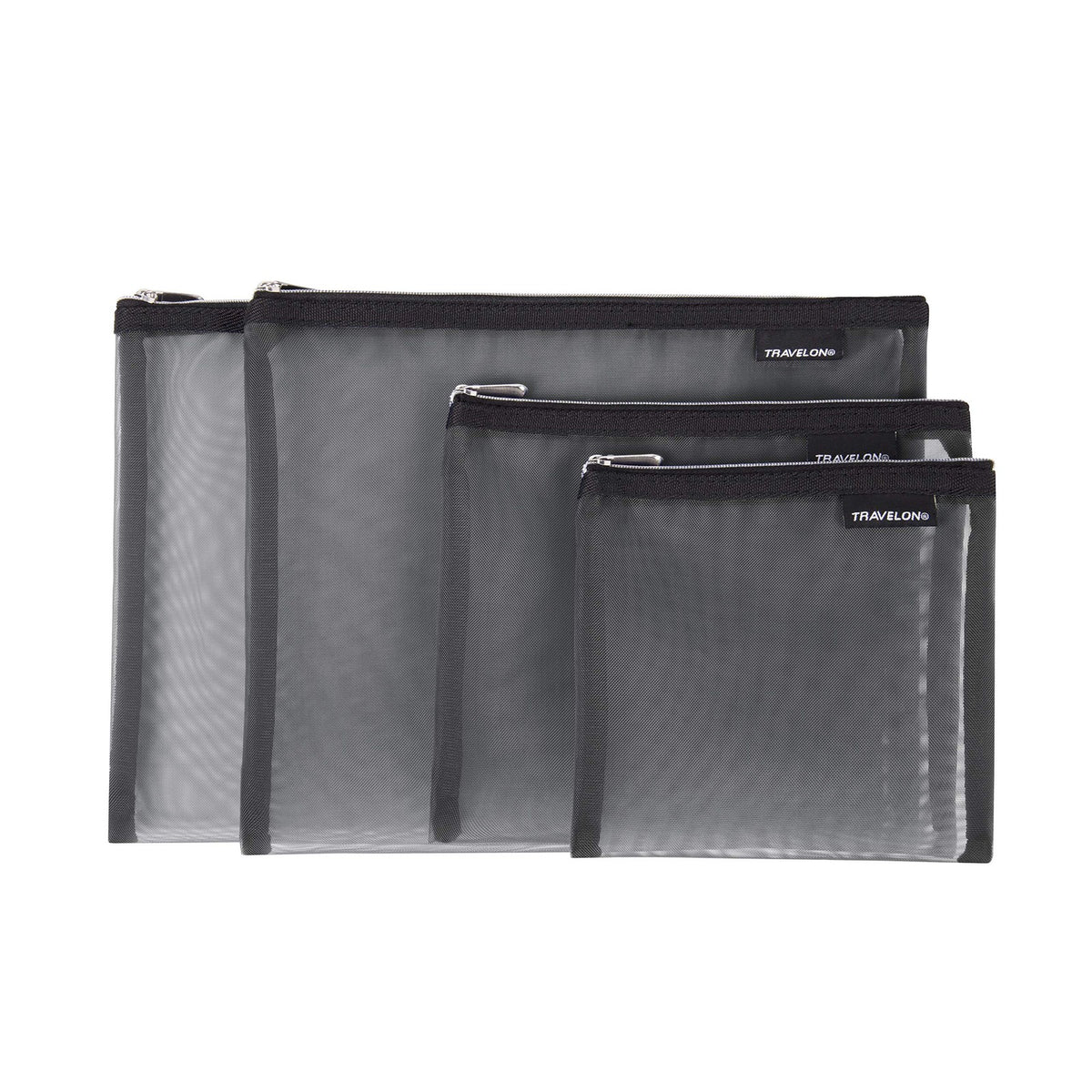 Travelon Mesh Pouch Set of 4 - Travel Organizer Bags with Zipper, Multiple Sizes