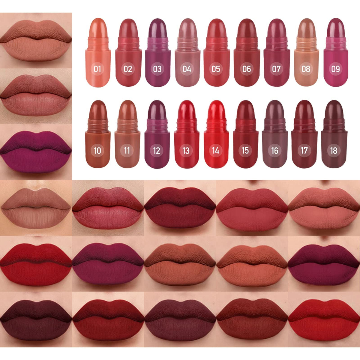 18-Color Matte Lipstick Set - Long-Lasting Waterproof Lip Makeup