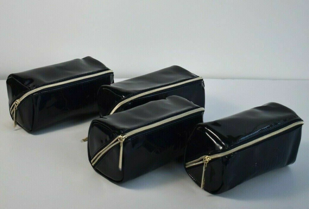 4-Pack Blue Makeup Bags with Zipper - Faux Leather Cosmetic Organizer
