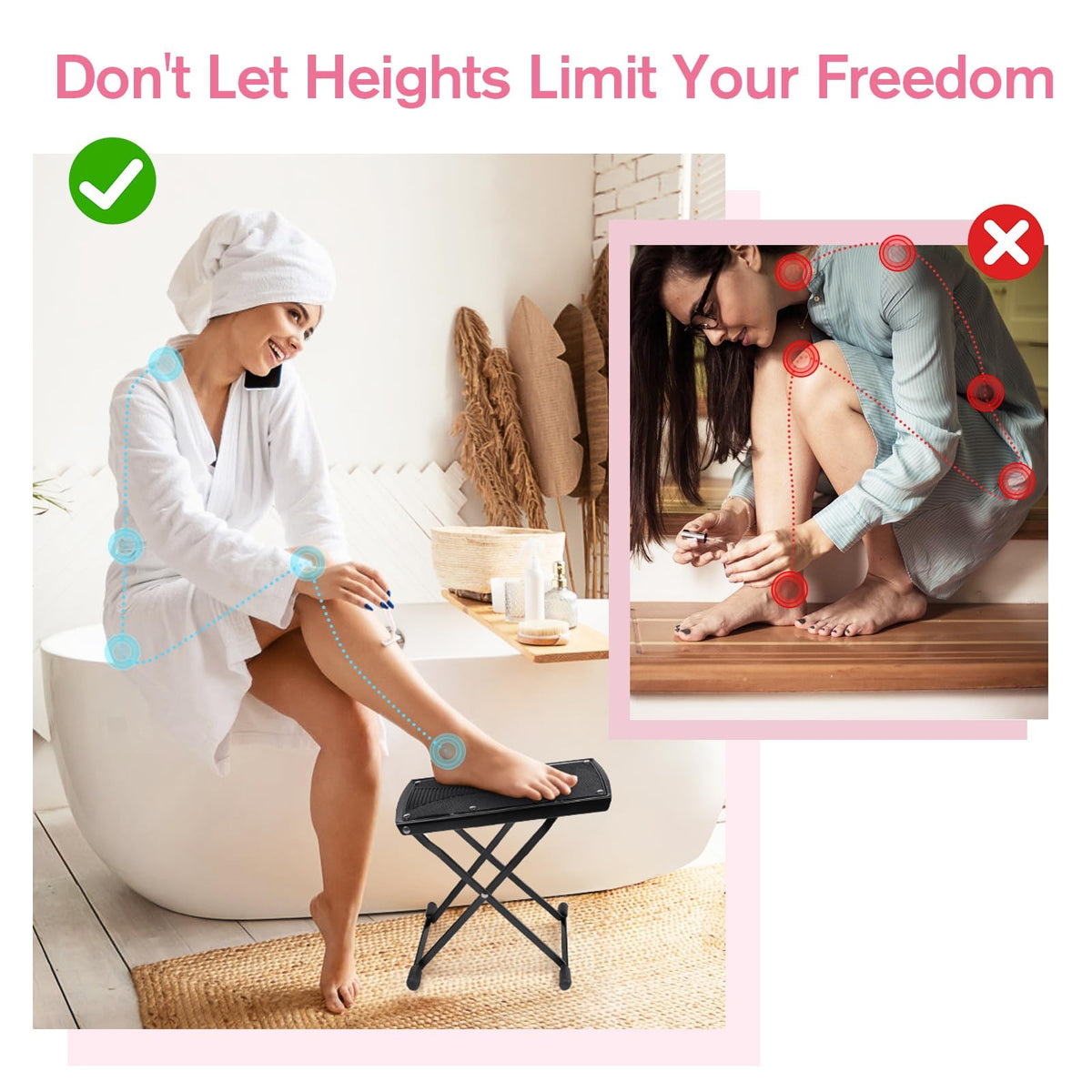 Adjustable Pedicure Foot Rest - Foldable Foot Stand with 6 Heights, Non-Slip & Stable