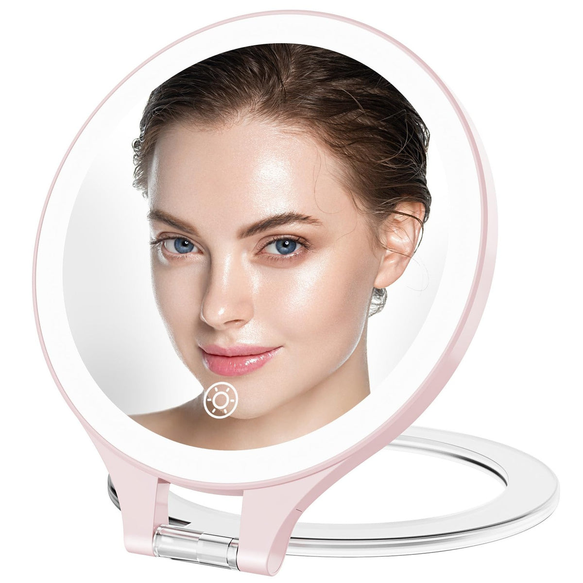 Lighted Travel Makeup Mirror with 10X Magnification and Rechargeable LED