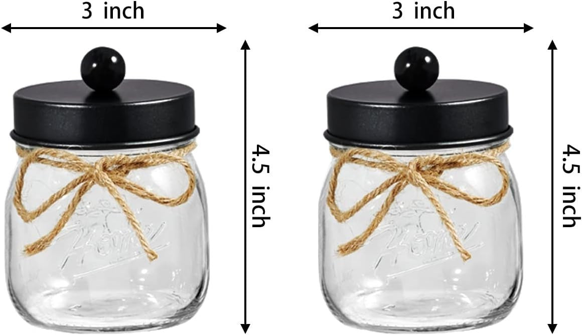 Black Glass Bathroom Jar Set - 3-Piece Organizing Container Set for Essentials