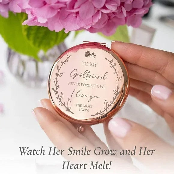 Rose Gold Compact Makeup Mirror with Magnification - Girlfriend Gift, Elegant Portable Mirror