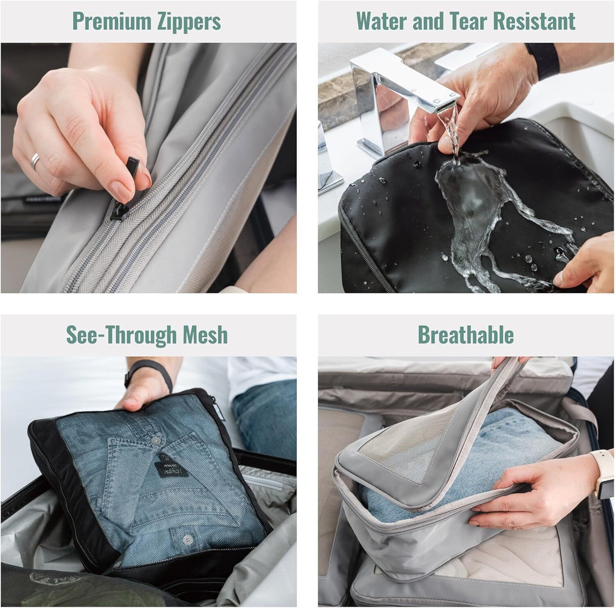 Travel Compression Packing Cubes 4-Pack - Luggage Organizer Bags in Purple