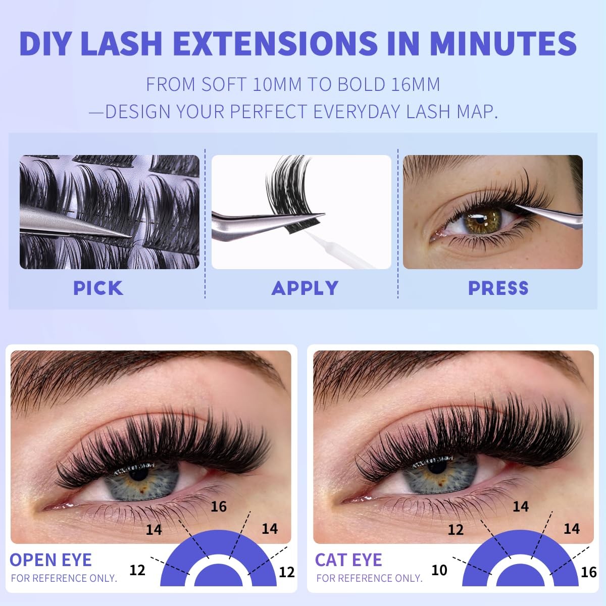 False Eyelash Clusters Spike Lash Extensions Black - Bold Volume & Reusable