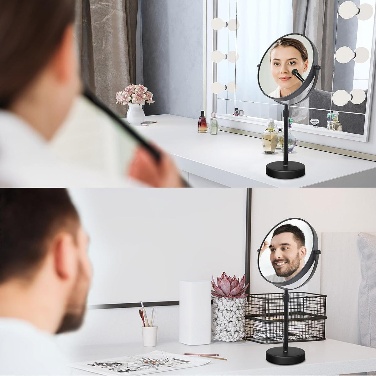 8 Inch 5X Magnified Tabletop Makeup Mirror - Adjustable Height