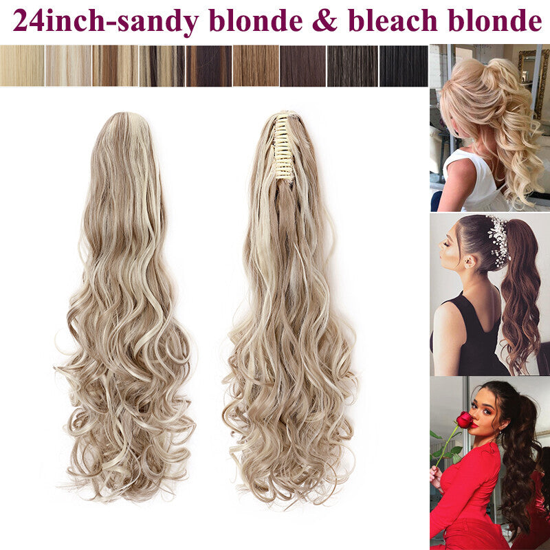 Thick Ponytail Hair Extension with Claw Clip - Wavy Curly Synthetic Hair