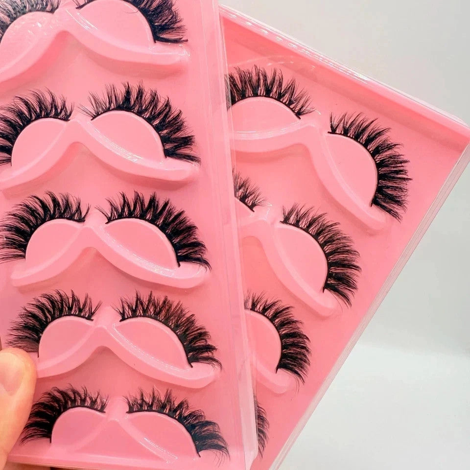 False Mink Cat-Eye Lashes Set - Wispy, Reusable Flared Eyelash Kit