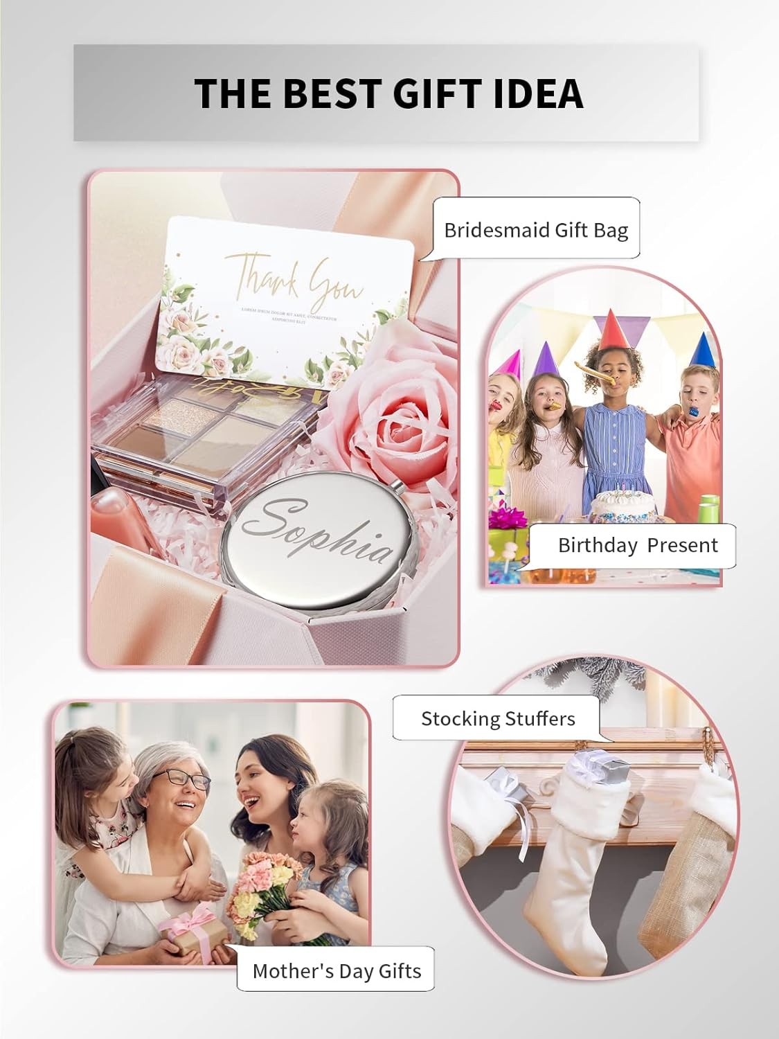 Double-Sided Compact Pocket Mirror with 1X/2X Magnification, Portable & Customizable