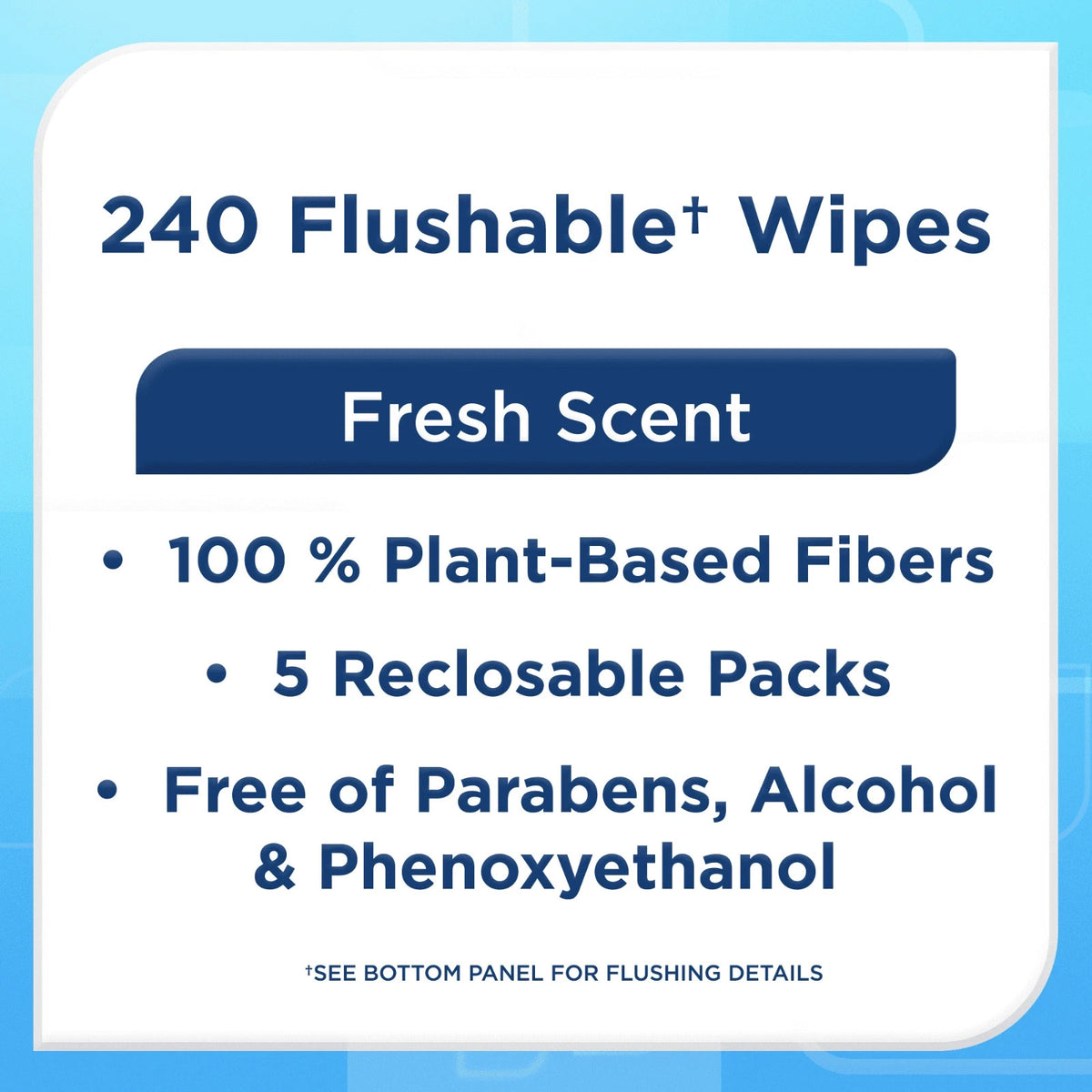 Hypoallergenic Flushable Wet Wipes with Fresh Scent - 240 Count, 5 Pack