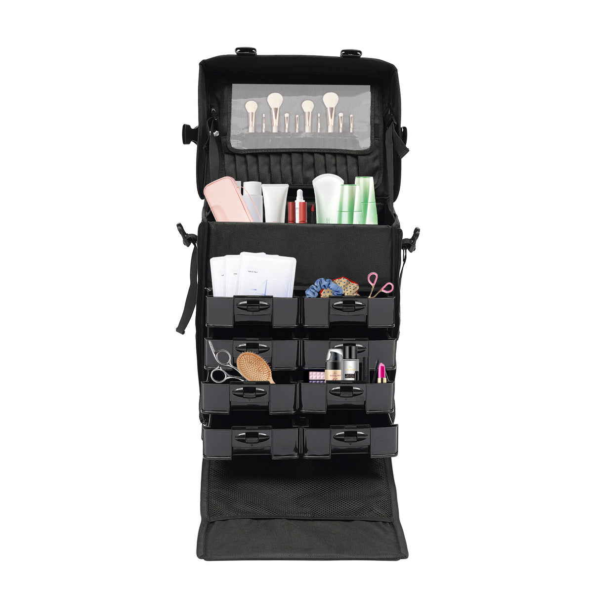 Professional Rolling Makeup Train Case with Drawers Travel Trolley