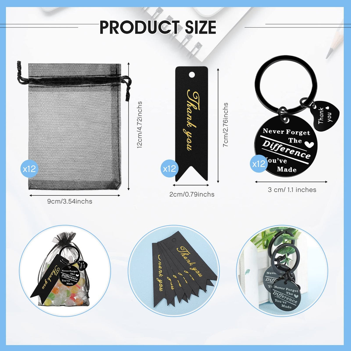Employee Appreciation Keychain Bulk Set - 36 Heart & Round Stainless Steel Gifts