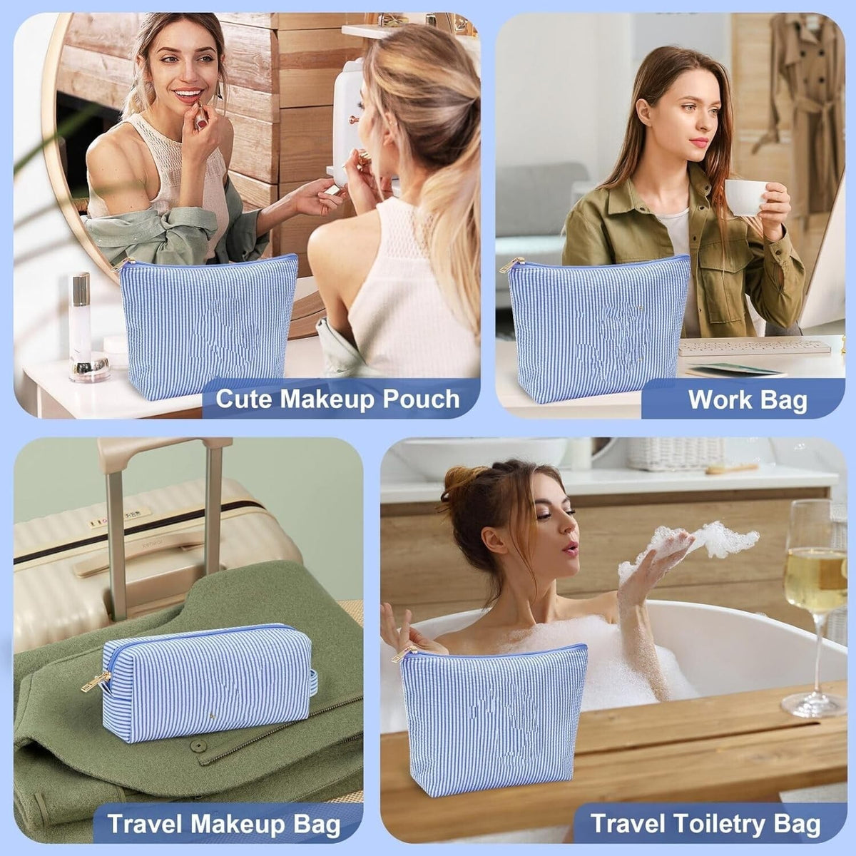 Personalized Initials Makeup Bag - Travel Cosmetic Case for Women and Teens