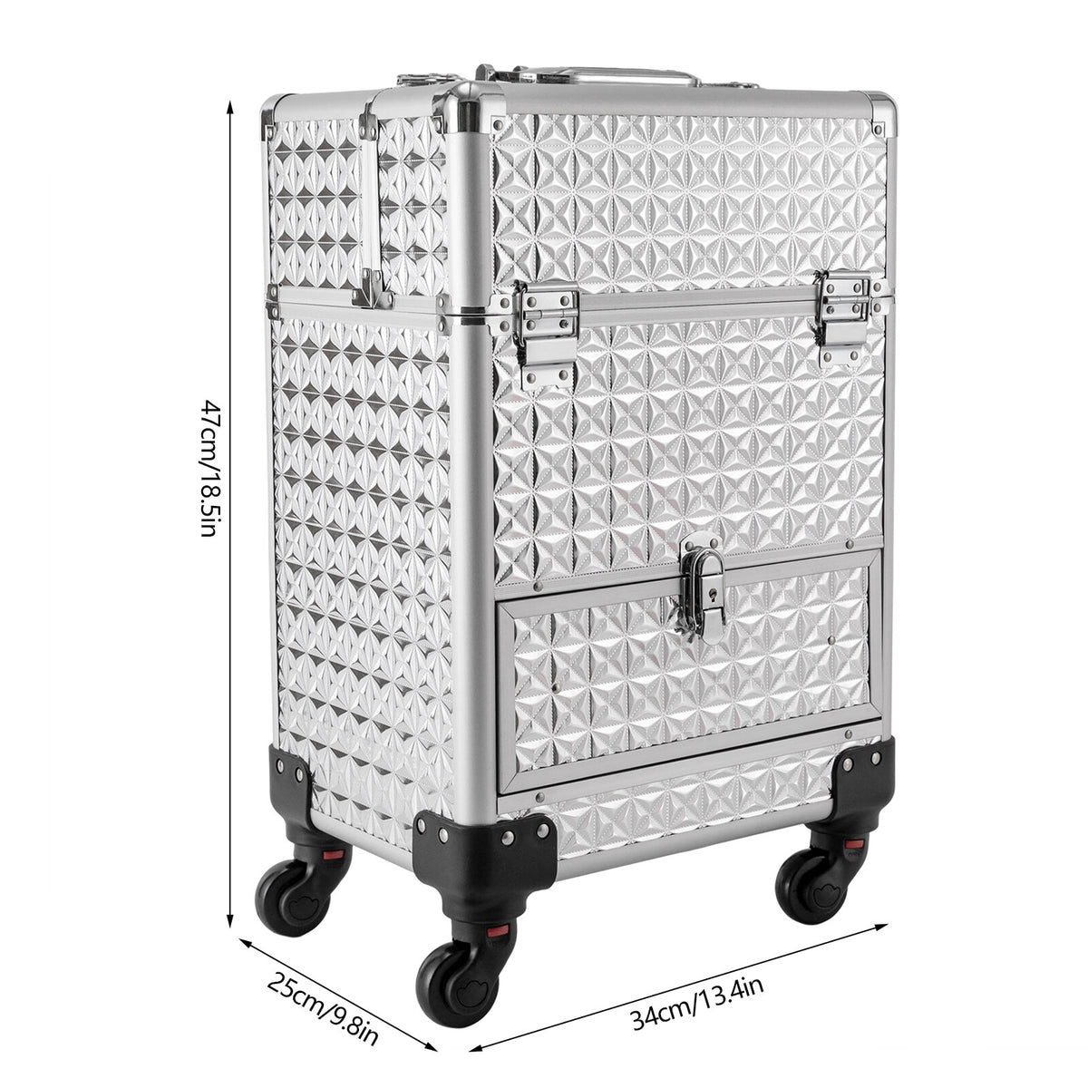 Rolling Makeup Train Case with 7 Compartments and 4 Wheels Cosmetic Storage Trolley