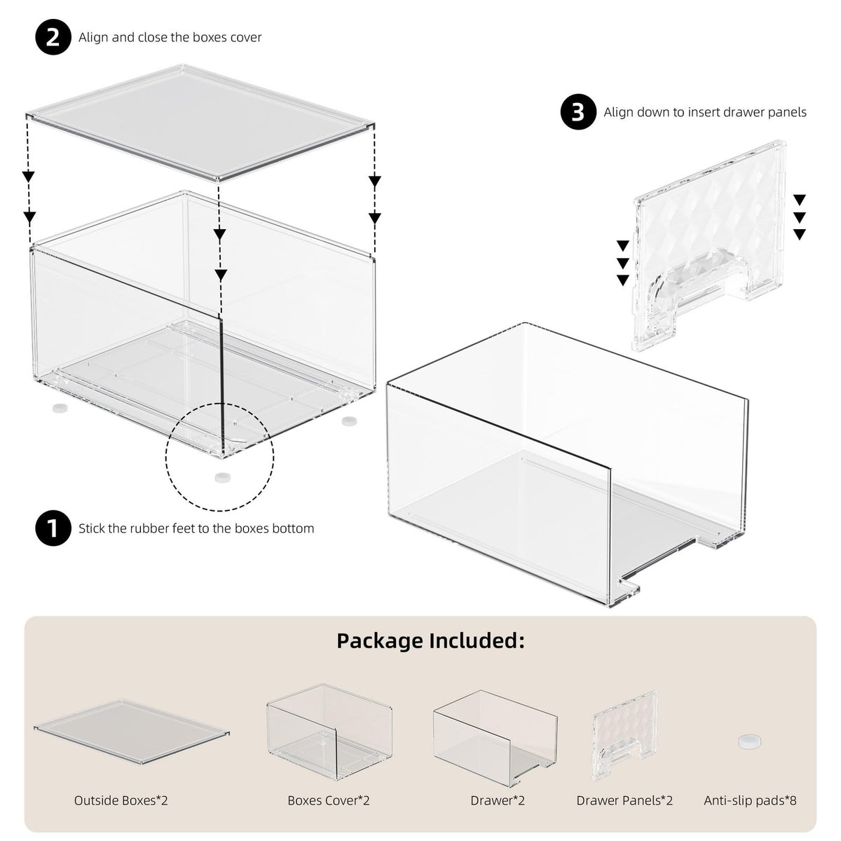Clear Acrylic Stackable Storage Drawers for Bathroom Makeup & Vanity