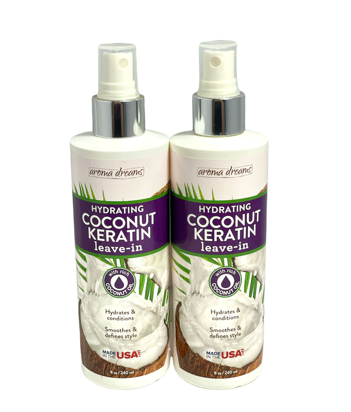 Hydrating Coconut Keratin Leave-In Conditioner - 8oz / 240ml, Lot of 2