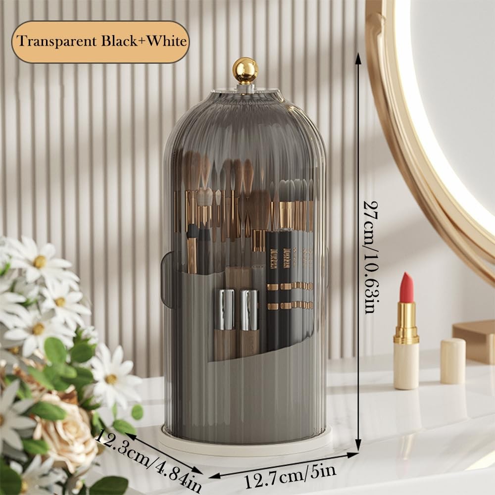 Rotating Makeup Brush Holder Organizer with Lid - Dustproof & Portable