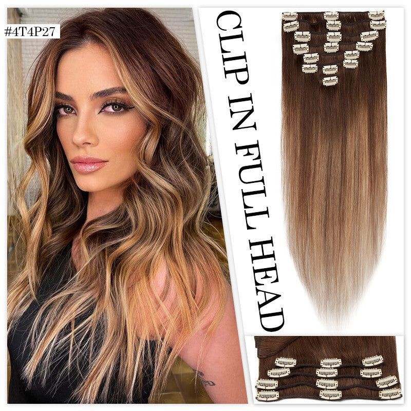 Clip in Hair Extensions 100% Remy Human Hair Full Head Set - Straight Styles