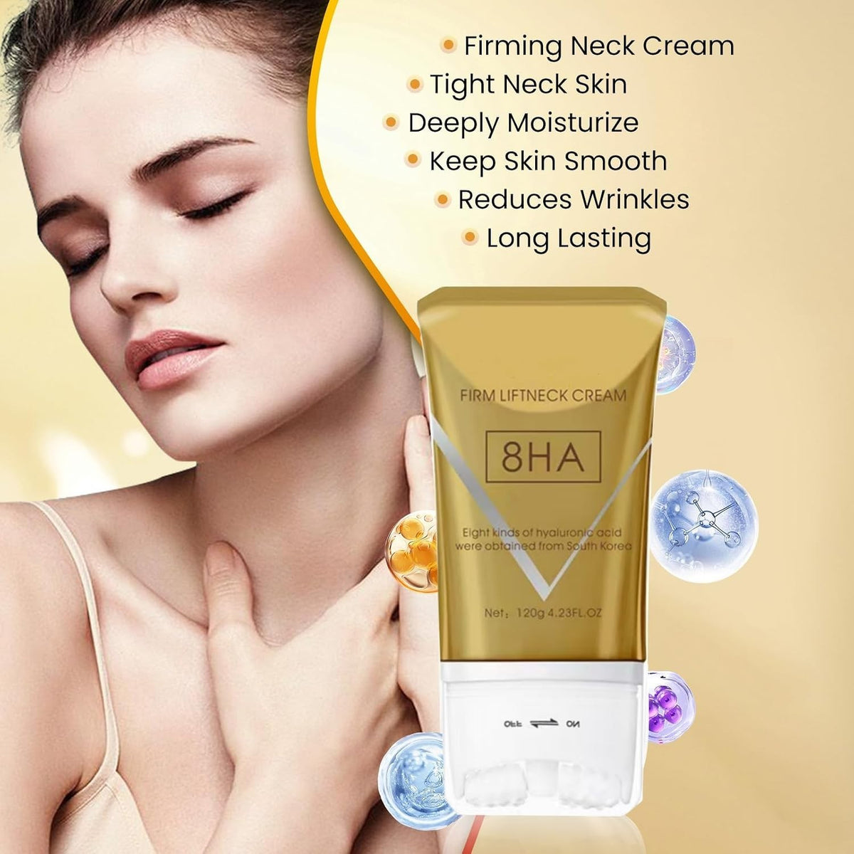 Firming Neck Cream with Roller for Wrinkles & Tightening - 4.2oz