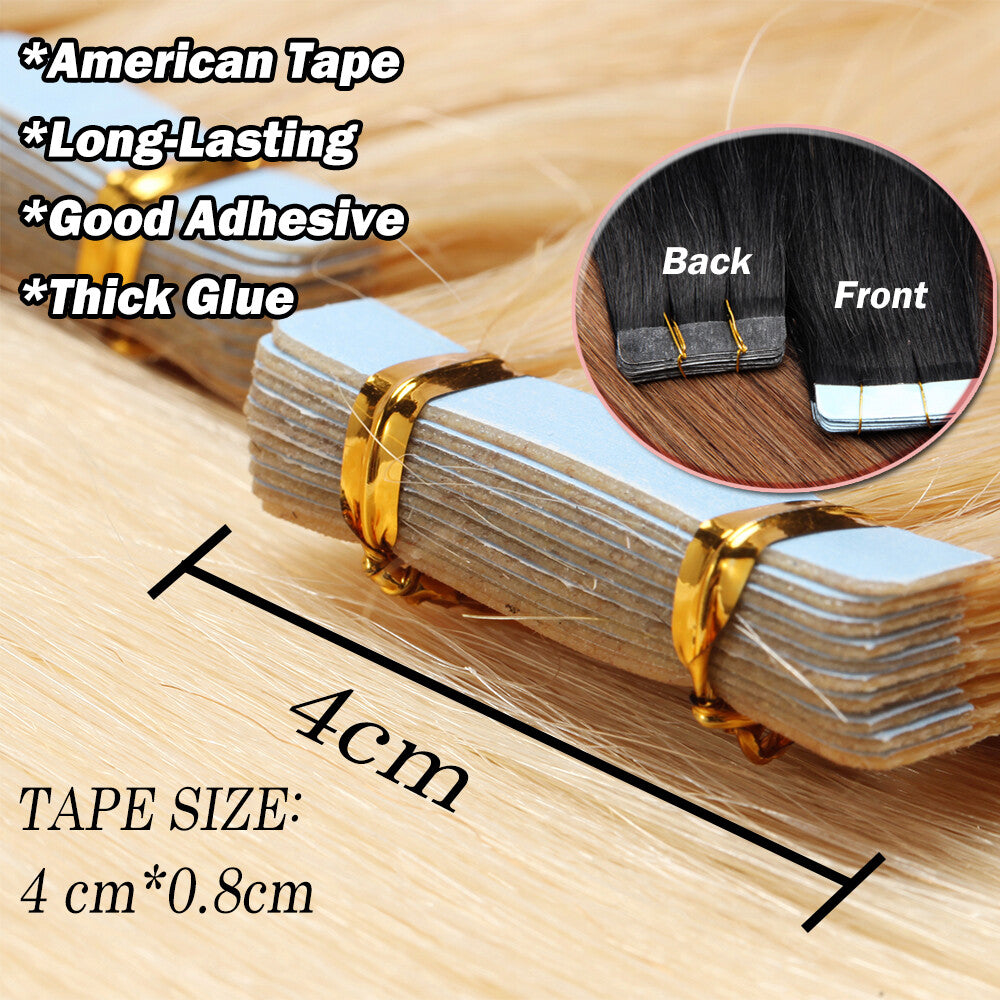 Thick Tape in Remy Human Hair Extensions Invisible Skin Weft Full Head