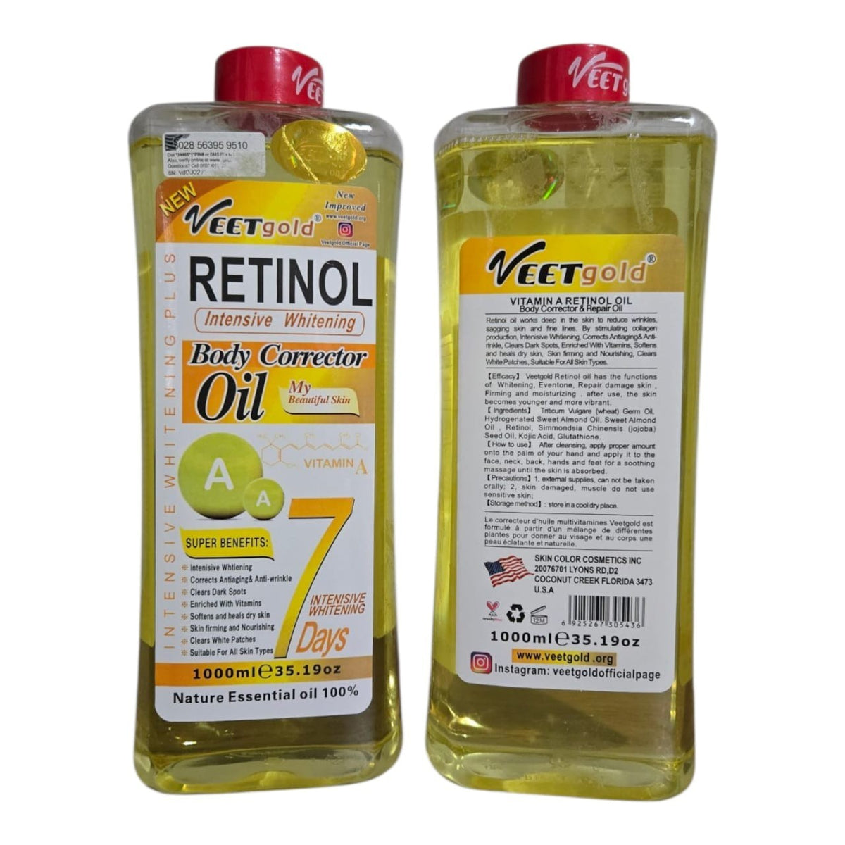 Veet Gold Retinol Body Corrector Oil 1000ml - Whitening & Skin Nourishing