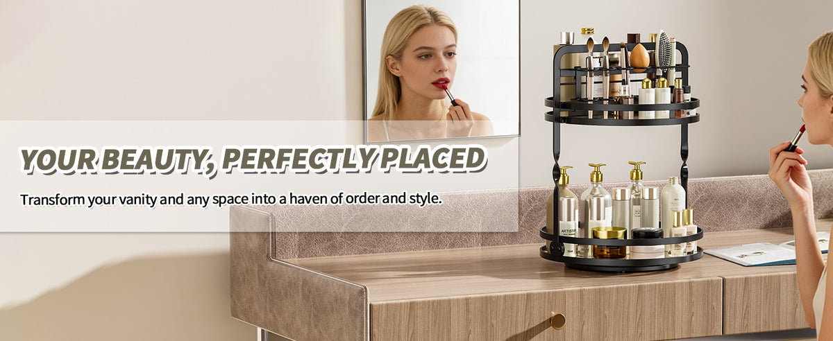 Rotating Makeup Organizer with 2 Tiers for Vanity and Bathroom Storage