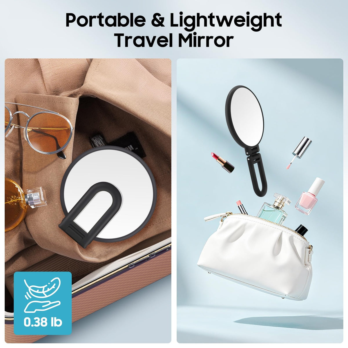 40X Magnifying Hand Mirror for Makeup with Double Sided Design Travel Compact Frosted Black