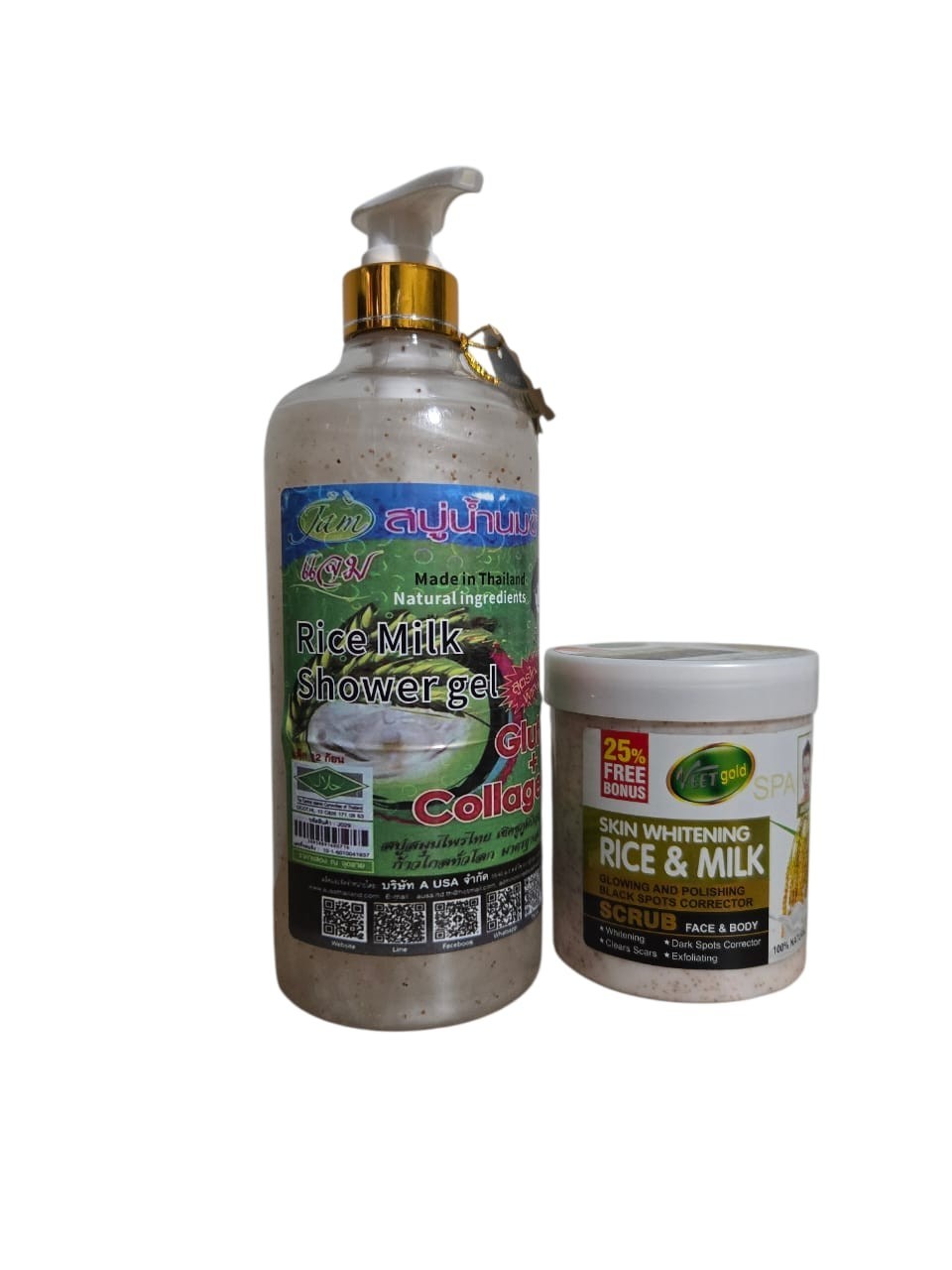 Rice Milk Collagen & Gluta Shower Gel with Rice Milk Face & Body Scrub - 1500ml