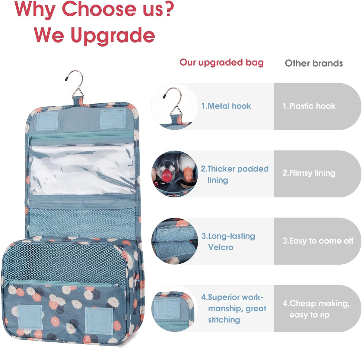 Travel Toiletry Bag for Women - Hanging Waterproof Organizer for Cosmetics & Essentials