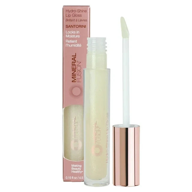 Mineral Fusion Hydro Shine Lip Gloss Santorini - Clear with Shimmer, Vegan & Nourishing
