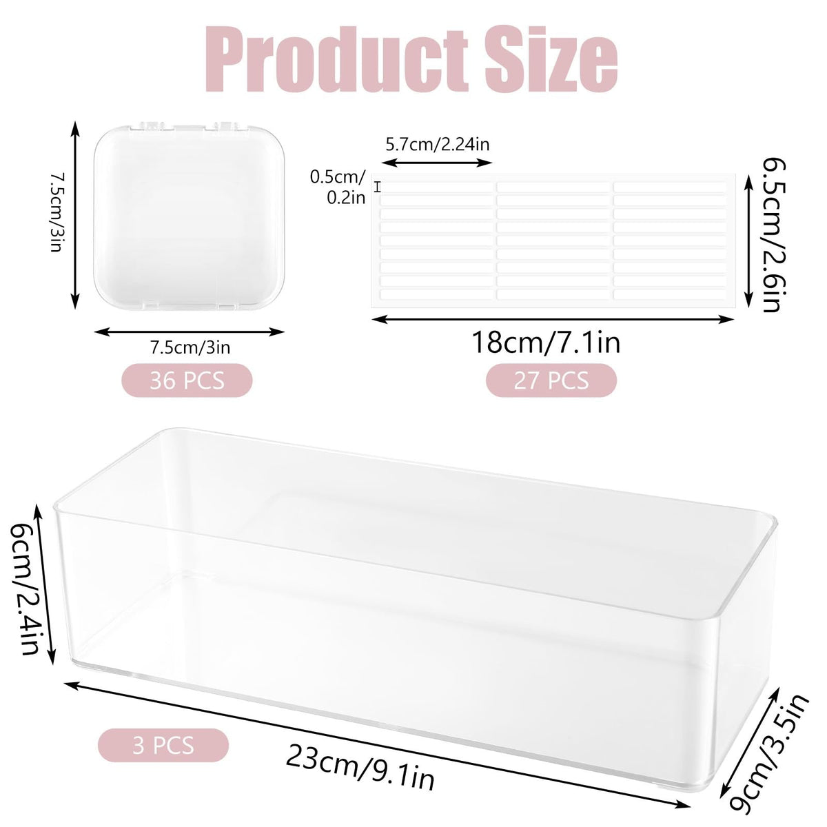 36 Pcs Clear Nail Storage Box Organizer with Double-Sided Tape - Acrylic Display Case